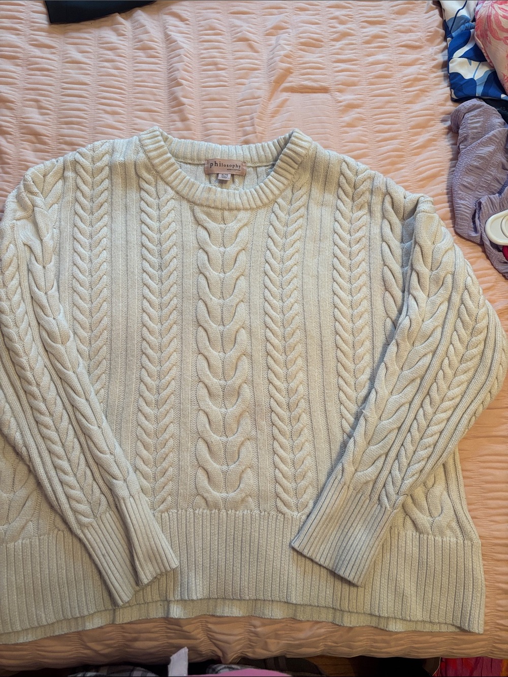 Philosophy Cream Cable Knit Crewneck Sweater